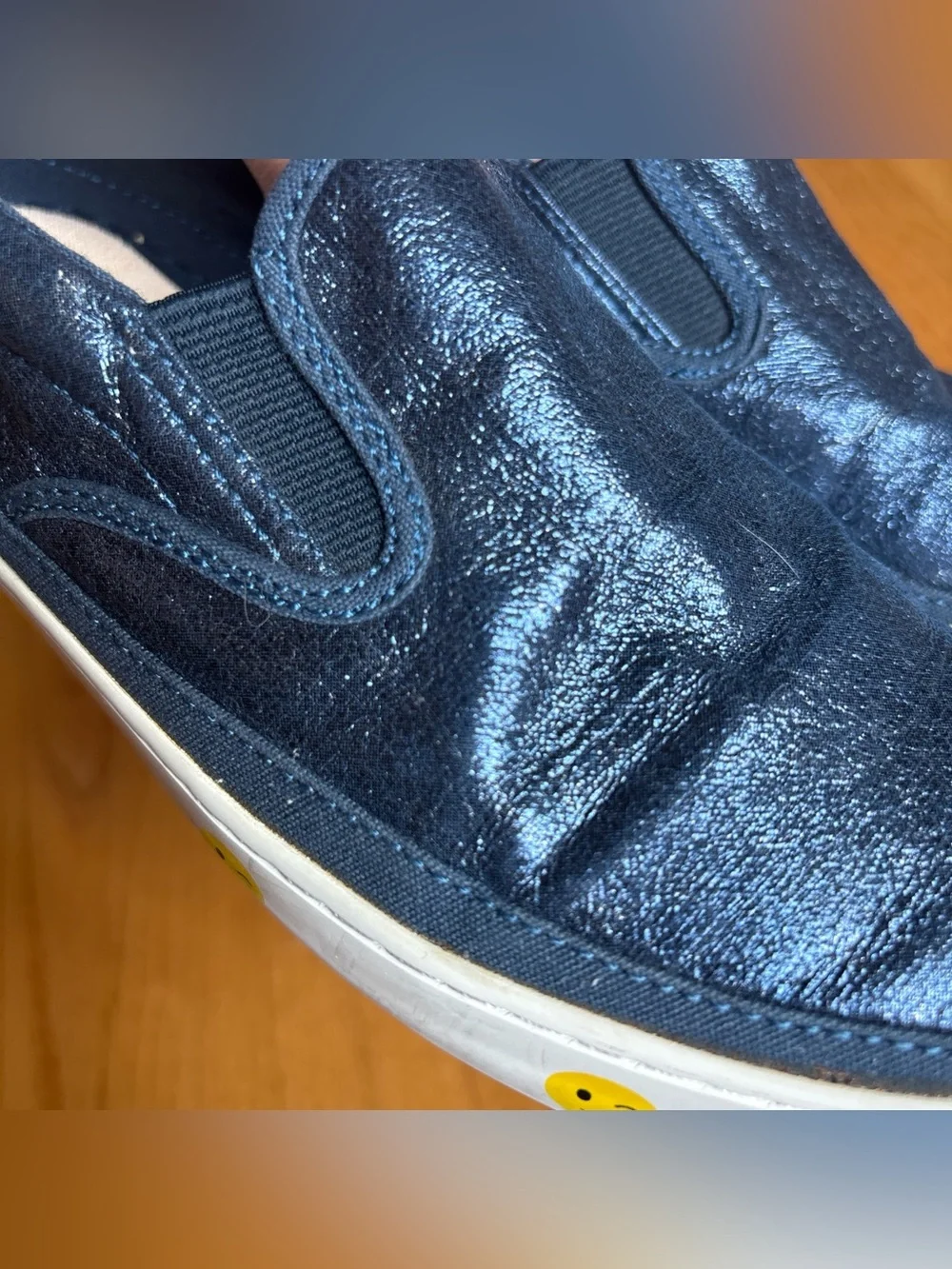 Gap Metallic Blue Smiley Face Sneakers Shoes Sparkly Sparkle White Size 4 Youth